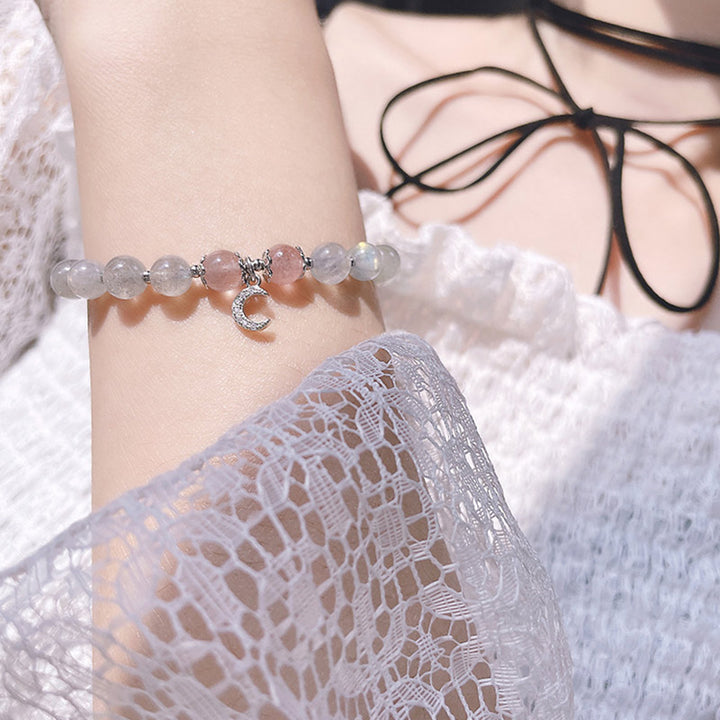 Buddha Stones Strawberry Quartz Moonstone Luck Moon Charm Bracelet - image 3