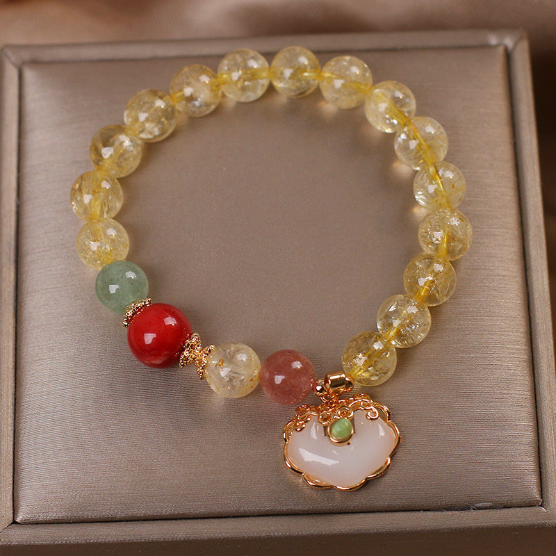Buddha Stones Natural Citrine White Jade Strawberry Quartz Protection Charm Bracelet - image 1