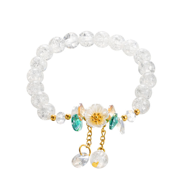 Buddha Stones Simple Design Flower Charm Glass Bead Bracelet - White - image 17
