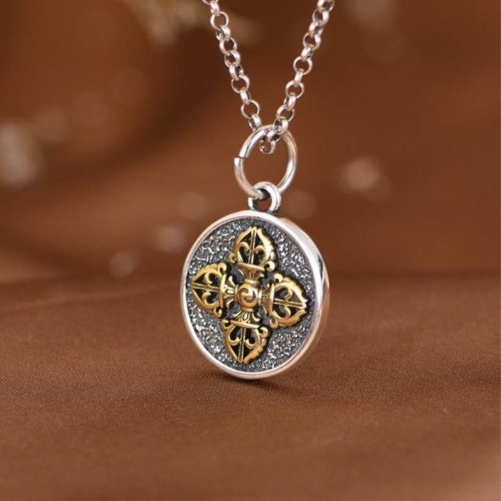 Buddha Stones 925 Sterling Silver Double Dorje Vajra Blessing Necklace Pendant - image 4
