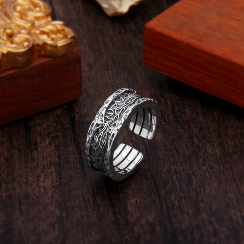 Buddha Stones 925 Sterling Silver Retro Tang Dynasty Flower Design Luck Adjustable Ring - image 1