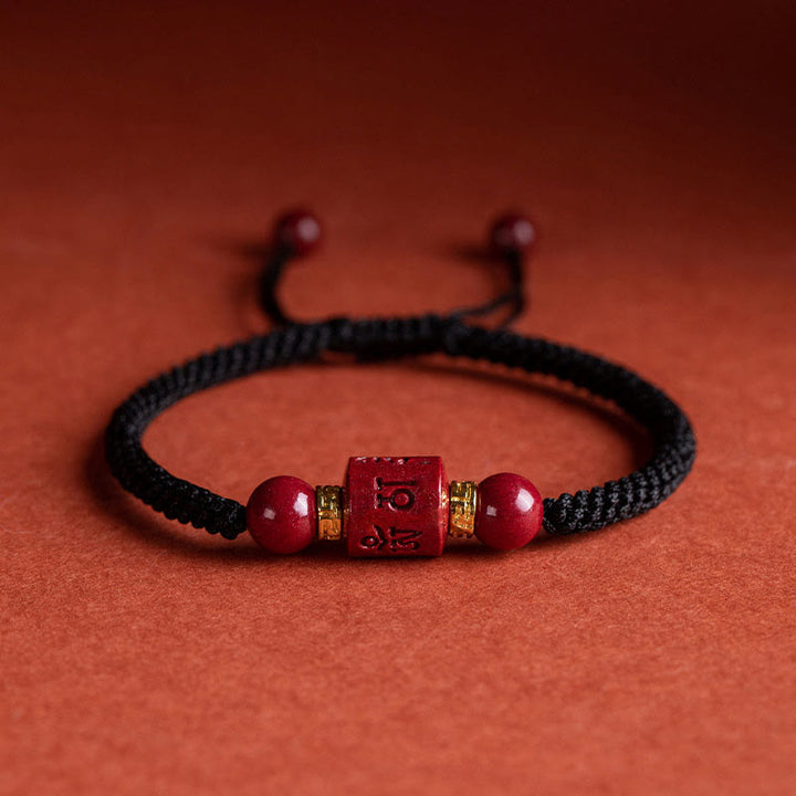 Buddha Stones Tibet Cinnabar Om Mani Padme Hum Engraved Blessing Braided Bracelet - Black Rope(Wrist Circumference 14-18cm) - image 14