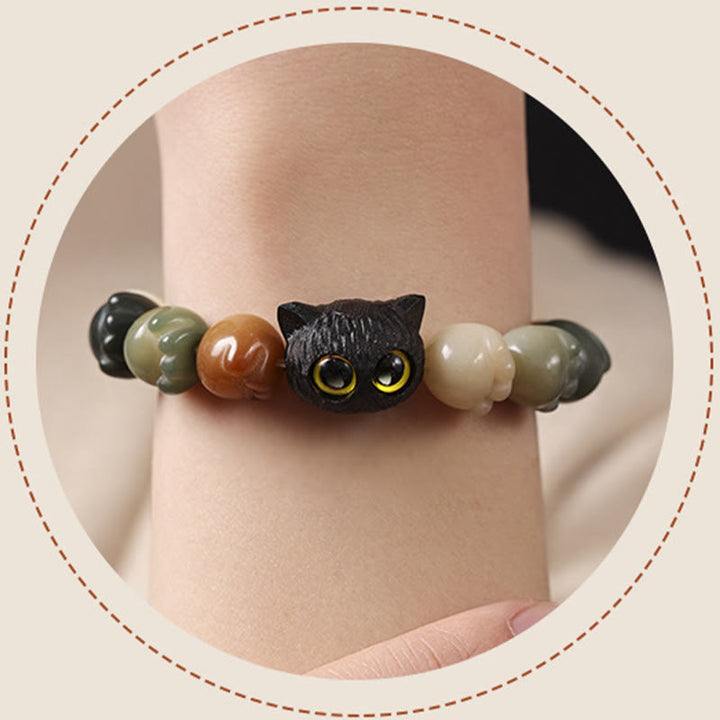 Buddha Stones Natural Bodhi Seed Lovely Paw Ebony Wood Lucky Cat Wisdom Bracelet - image 12