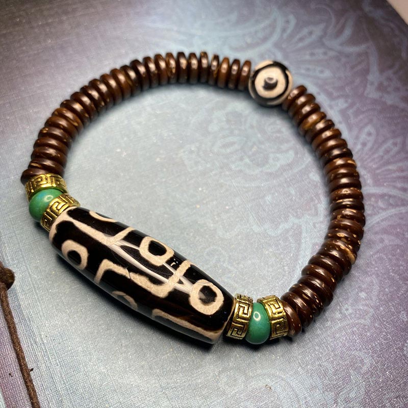 Buddha Stones Tibetan Nine-Eye Dzi Bead Wealth Bracelet - Black - image 1