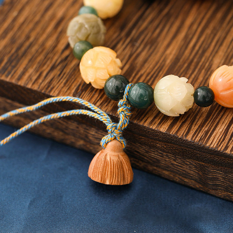 Buddha Stones Bodhi Seed Lotus Bead Engraved Moss Agate Peace Calm Bracelet - image 3