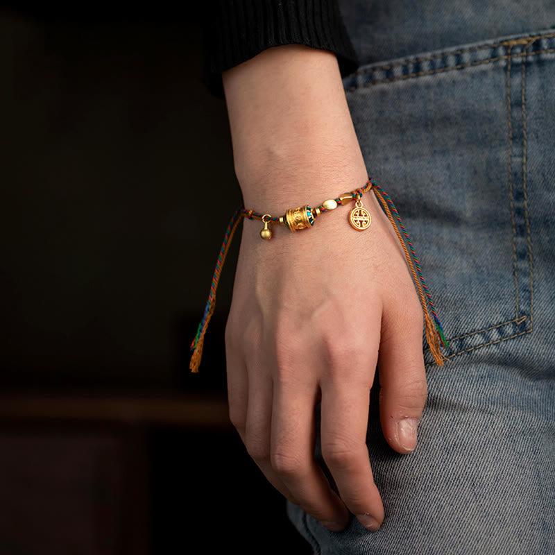 Buddha Stones Tibetan Handmade Om Mani Padme Hum Prayer Wheel Protection Strength String Bracelet - image 1