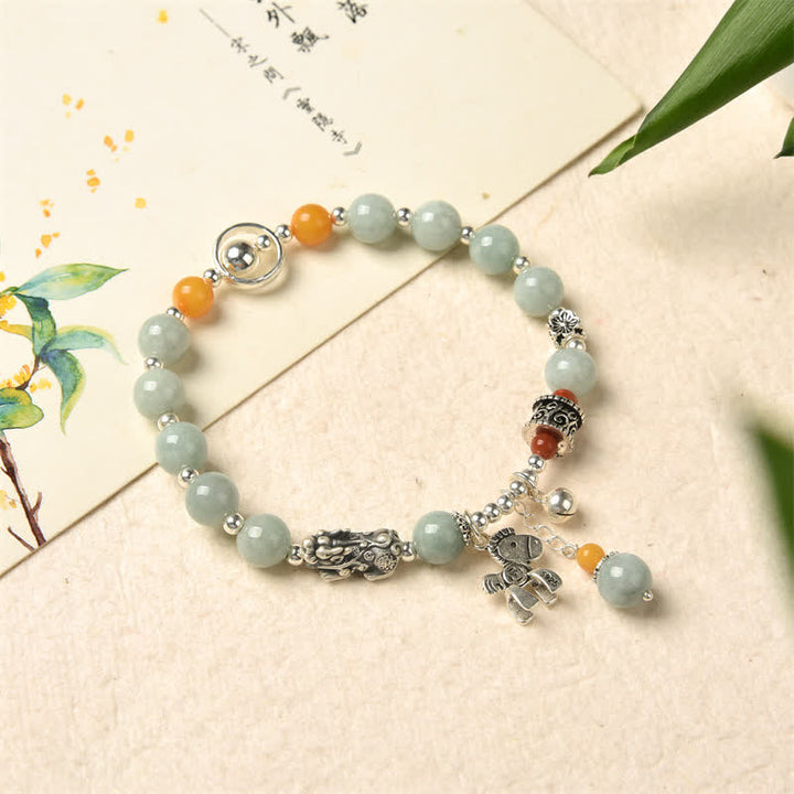 Buddha Stones 925 Sterling Silver Natural Jade Amber PiXiu Pony Success Bracelet - image 5