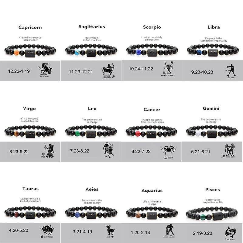 Buddha Stones 12  Constellations of the Zodiac Black Onyx Adjustable Bracelet - image 12