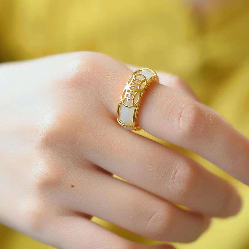 Buddha Stones White Jade Luck Ring Necklace - image 1