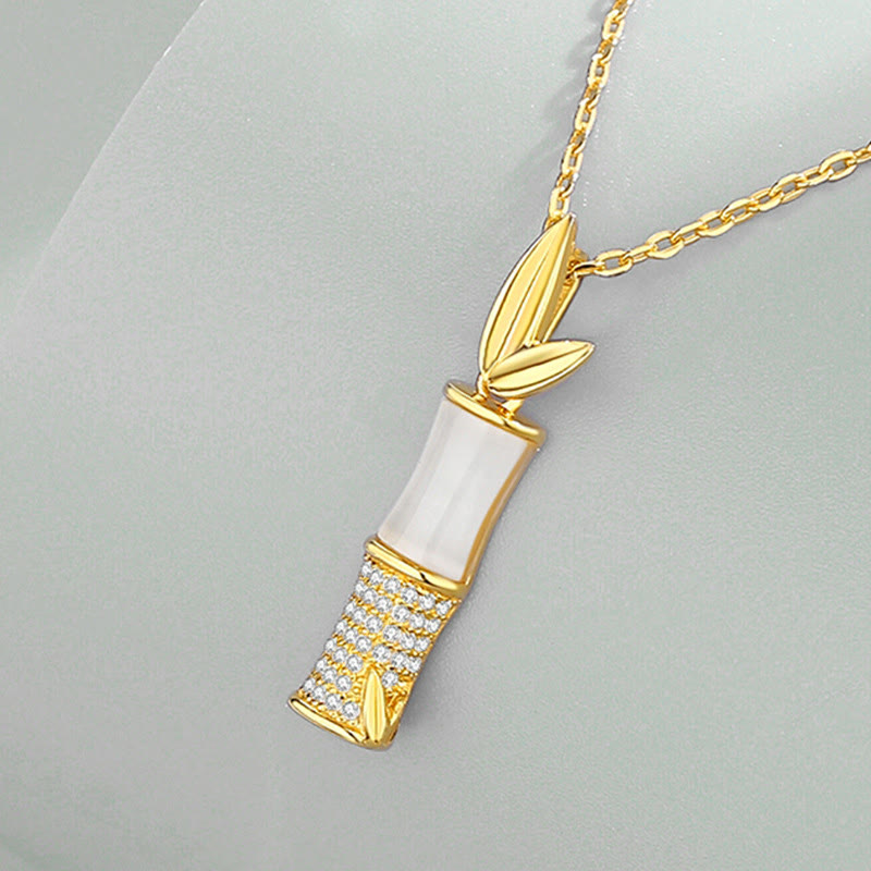 Buddha Stones 925 Sterling Silver Hetian White Jade Bamboo Happiness Necklace Pendant - image 7
