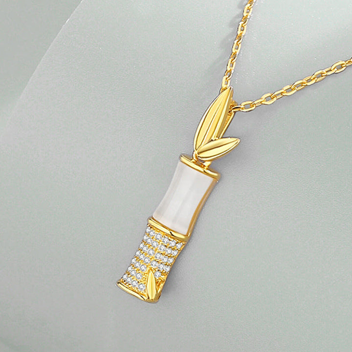 Buddha Stones 925 Sterling Silver Hetian White Jade Bamboo Happiness Necklace Pendant - image 7