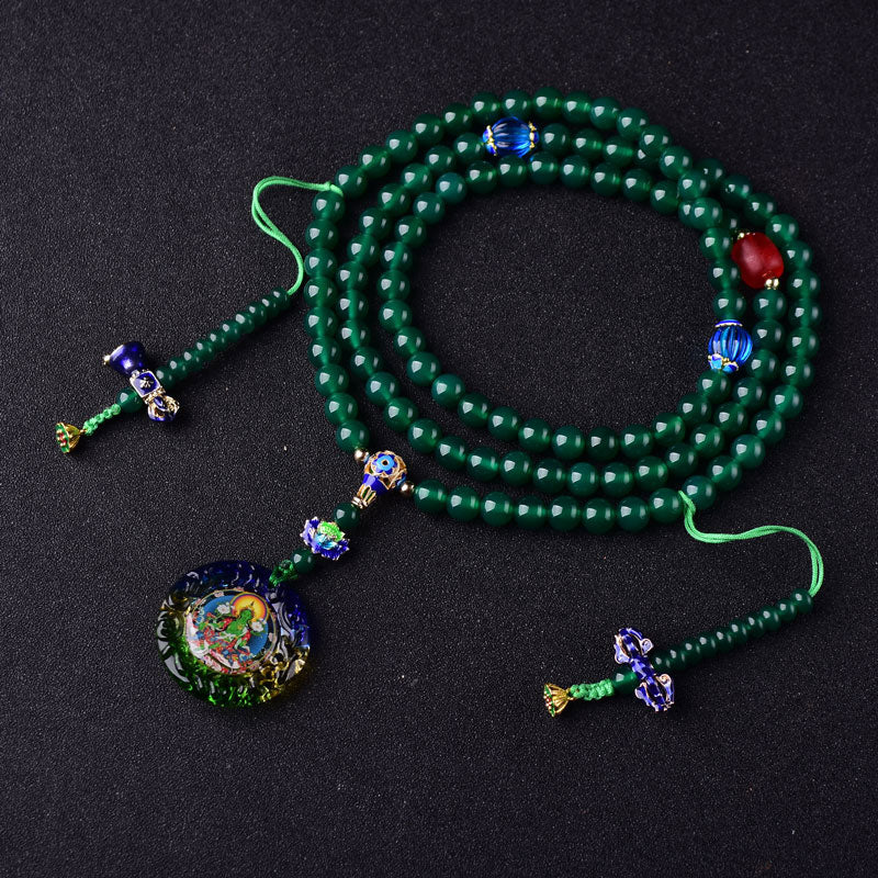 Buddha Stones 108 Mala Beads Natural Green Agate Bodhisattva Green Tara Manifestation Charm Bracelet - 10mm - image 0