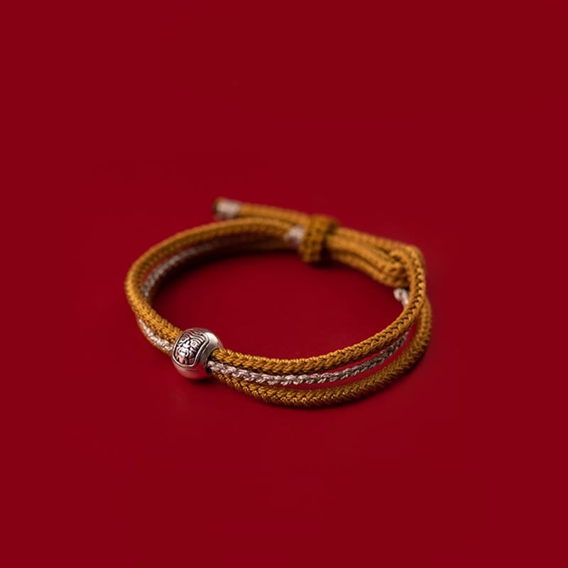 Buddha Stones 925 Sterling Silver Tibetan Zakiram Goddess of Wealth Luck Rope Bracelet - Yellow Beige Rope(Wrist Circumference 15-18cm) - image 11