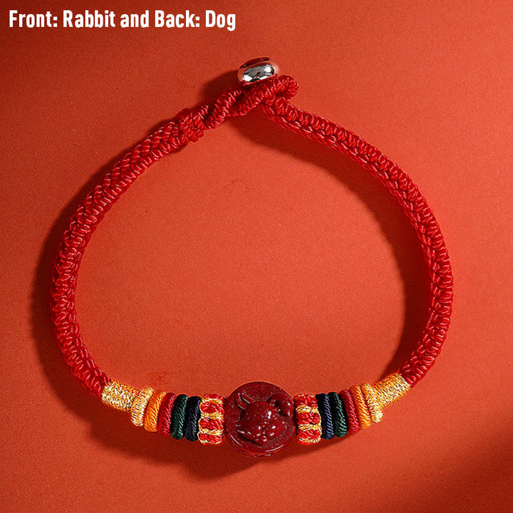 Buddha Stones Year of the Dragon 925 Sterling Silver Chinese Zodiac Cinnabar Auspicious Matches Blessing Bracelet - Rabbit - 23cm - image 17