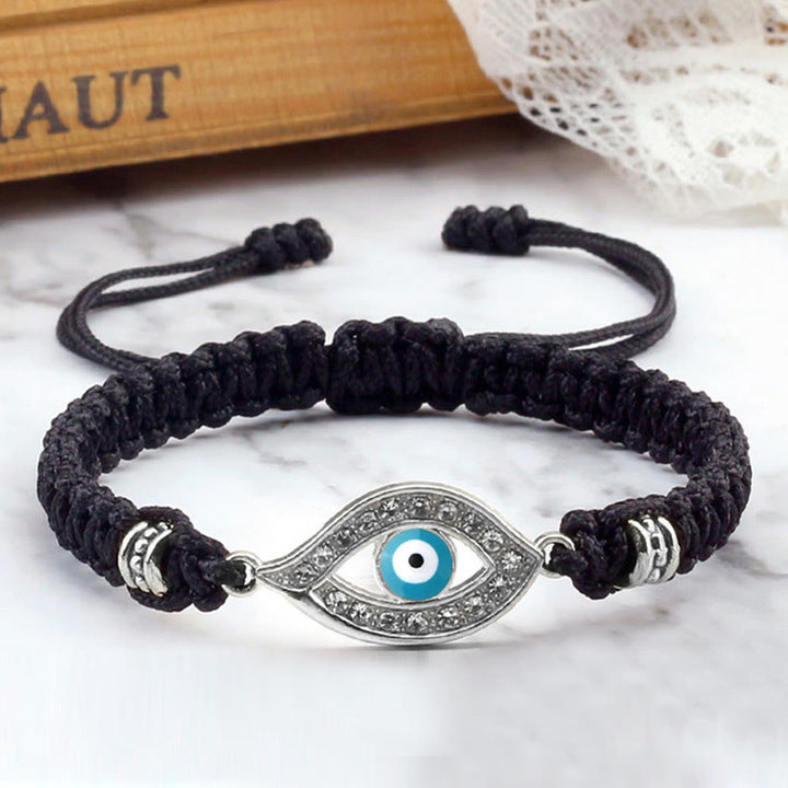Buddha Stones Evil Eye Keep Away Evil Spirits String Bracelet - Black Light Blue Evil Eye - Silver Border - image 33