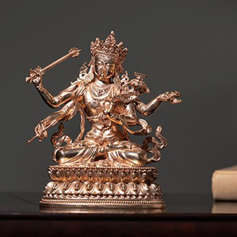 Four-armed Manjusri Bodhisattva Figurine Serenity Copper Statue Decoration - image 1