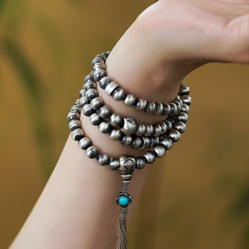 Buddha Stones 108 Mala Beads 925 Sterling Silver Red Agate Turquoise Confidence Charm Bracelet - image 10