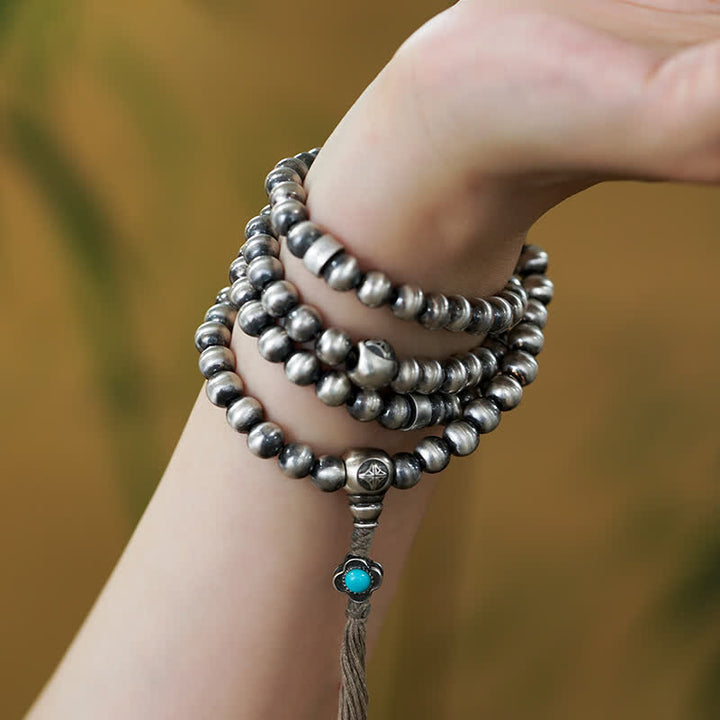 Buddha Stones 108 Mala Beads 925 Sterling Silver Red Agate Turquoise Confidence Charm Bracelet - image 10