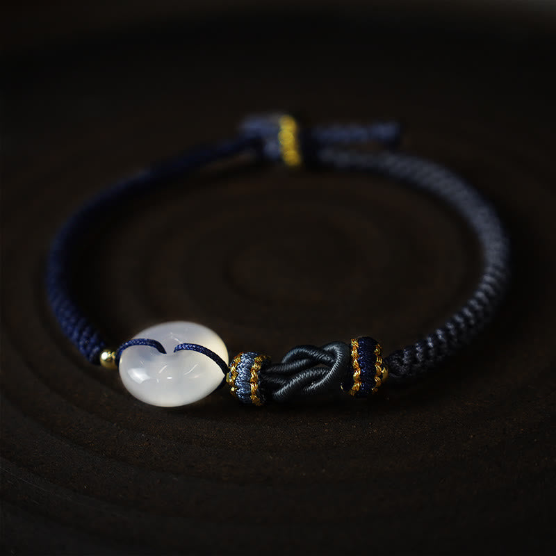 Buddha Stones Handmade White Agate Peace Buckle Luck Happiness Protection Weave String Bracelet - image 10