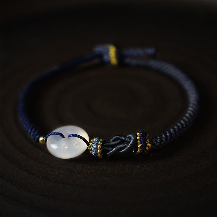 Buddha Stones Handmade White Agate Peace Buckle Luck Happiness Protection Weave String Bracelet - image 10