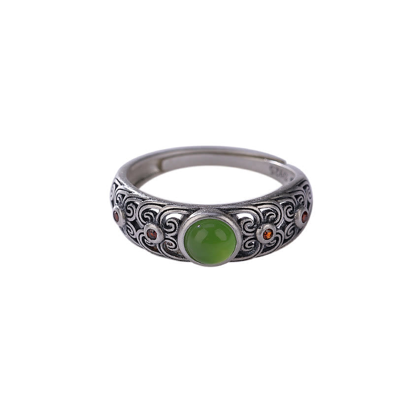 Buddha Stones 925 Sterling Silver Hetian Cyan Jade Harmony Adjustable Ring - image 9