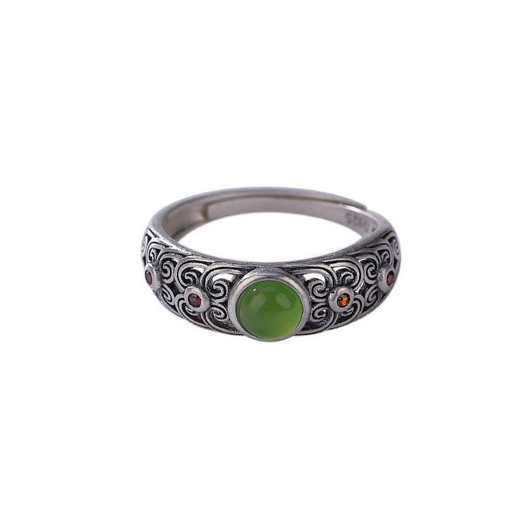 Buddha Stones 925 Sterling Silver Hetian Cyan Jade Harmony Adjustable Ring - image 9