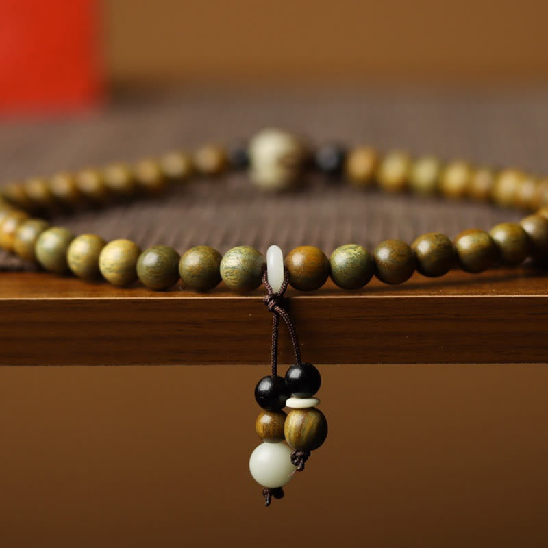 Buddha Stones Green Sandalwood Bodhi Seed Lotus Soothing Double Wrap Bracelet - image 1