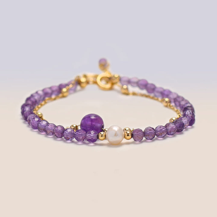 Buddha Stones 14K Gold Plated Amethyst Crystal Healing Double Layer Chain Bracelet - image 4