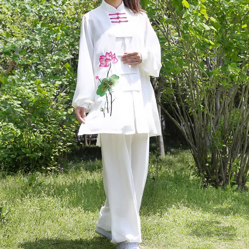 Buddha Stones Lotus Flower Leaf Pattern Tai Chi Meditation Prayer Spiritual Zen Practice Clothing Women's Set - image 6