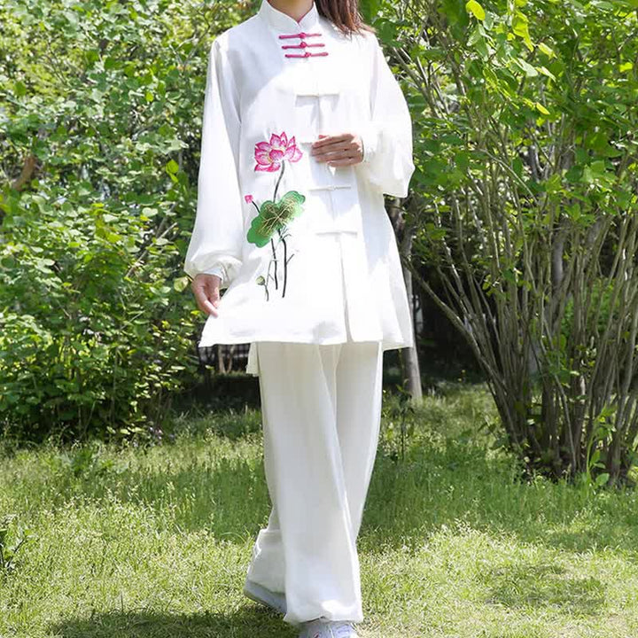 Buddha Stones Lotus Flower Leaf Pattern Tai Chi Meditation Prayer Spiritual Zen Practice Clothing Women's Set - image 6