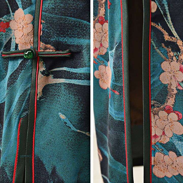 Buddha Stones Vintage Pink Flowers Print Cheongsam Dress Women's Qipao Dress - image 7