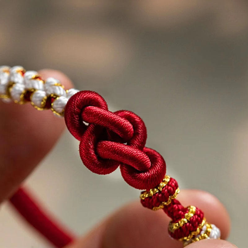 Buddha Stones Handmade True Love Knot Peach Blossom Charm Luck Rope Bracelet - image 5