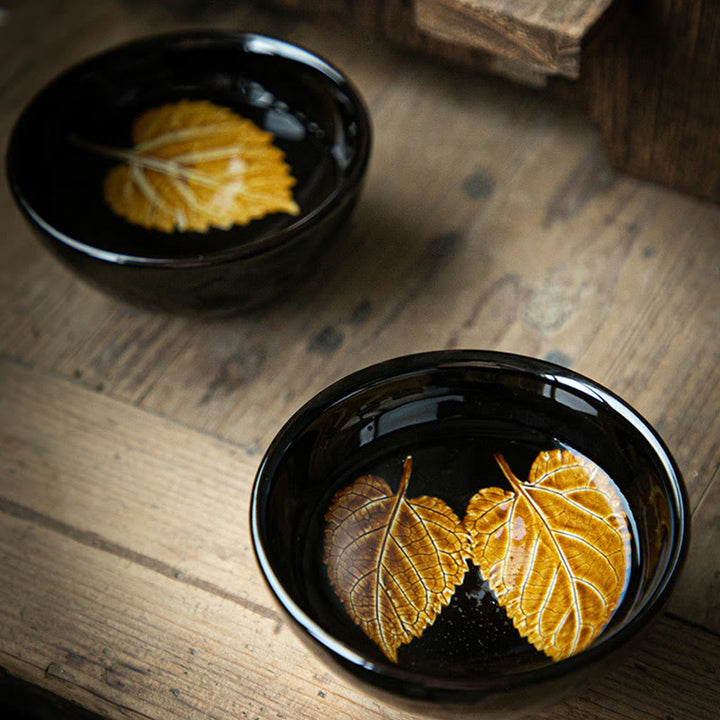 Buddha Stones Gold Maple Leaf Chinese Jianzhan Ceramic Teacup Tenmoku Kung Fu Tea Cup Bowl - image 13