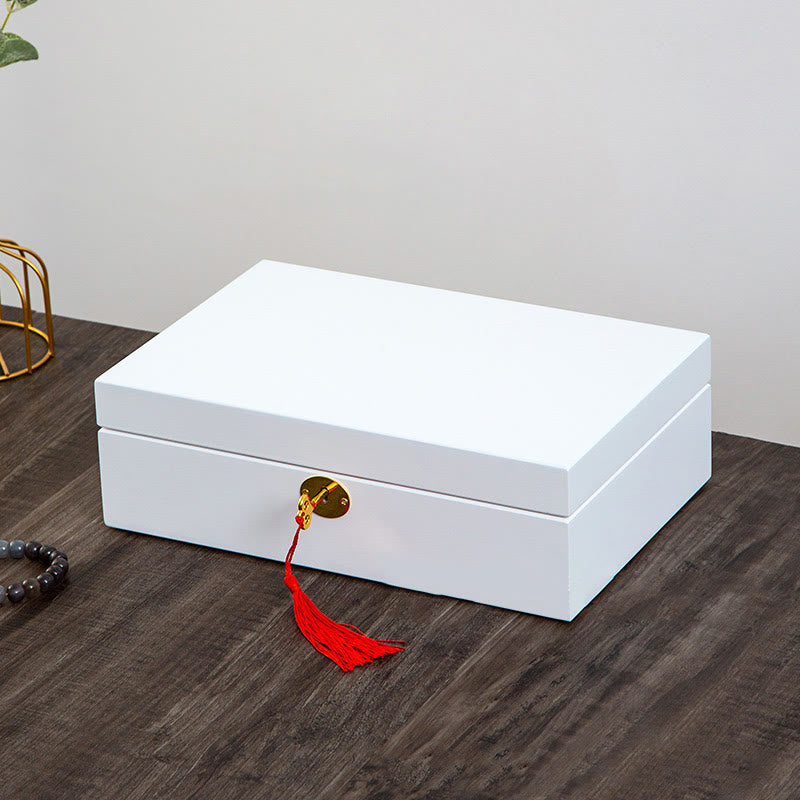 Buddha Stones Vintage Wooden Jewelry Box Two-Layer Solid Wood Jewelry Storage Box - image 28