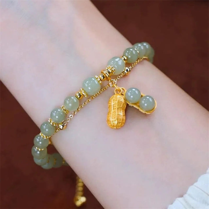 Buddha Stones Jade Leaf Ginkgo Tulip Peanut Fu Character Luck Beaded Bracelet - image 15