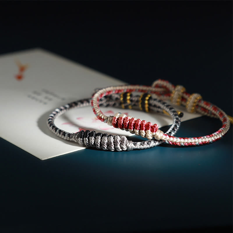 Buddha Stones Tibetan Handmade Eight Thread Peace Knot Prayer Wheel Braided Protection Bracelet - image 1