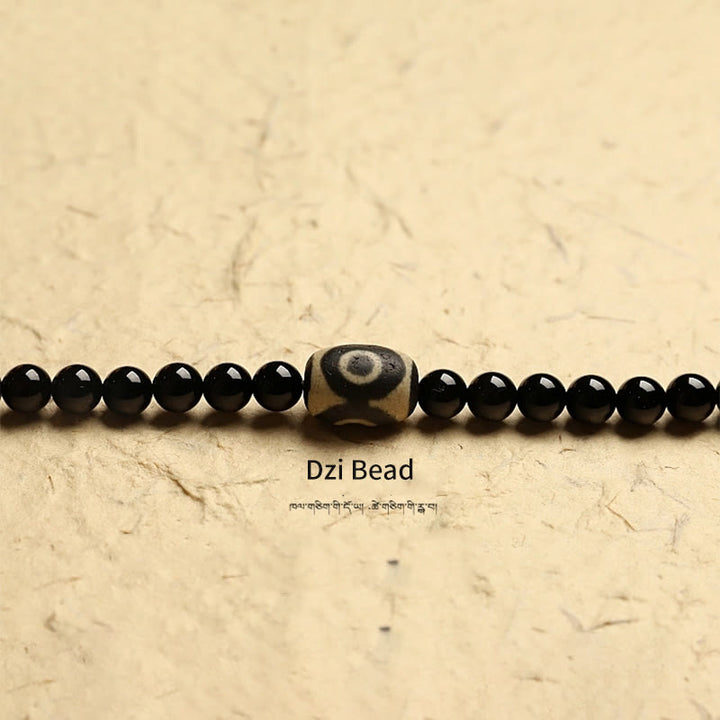 Buddha Stones Tibetan 108 Mala Beads Black Onyx Three-eyed Dzi Beads Protection Bracelet - image 5