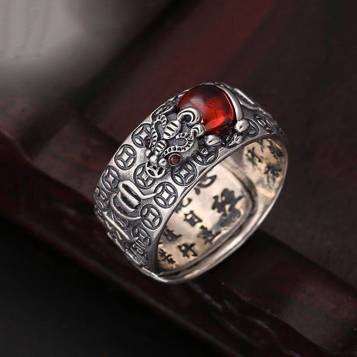 Buddha Stones Genstone PiXiu Feng Shui Frog Vajra Dorje Heart Sutra Wealth Adjustable Ring - image 2