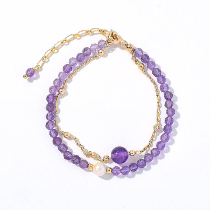 Buddha Stones 14K Gold Plated Amethyst Crystal Healing Double Layer Chain Bracelet - image 7
