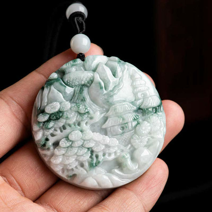 Buddha Stones Mountain Landscape Jade Abundance String Necklace - image 5