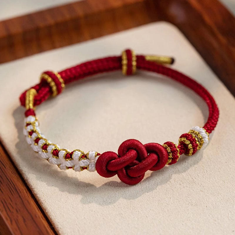 Buddha Stones Handmade True Love Knot Peach Blossom Charm Luck Rope Bracelet - image 4