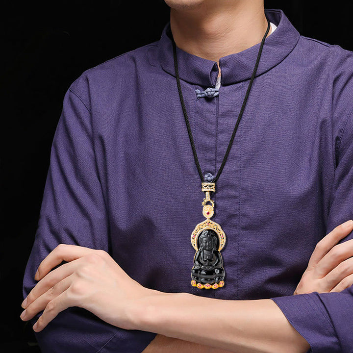 Buddha Stones 925 Sterling Silver Natural Black Jade Kwan Yin Avalokitesvara Wealth Necklace Pendant - image 8