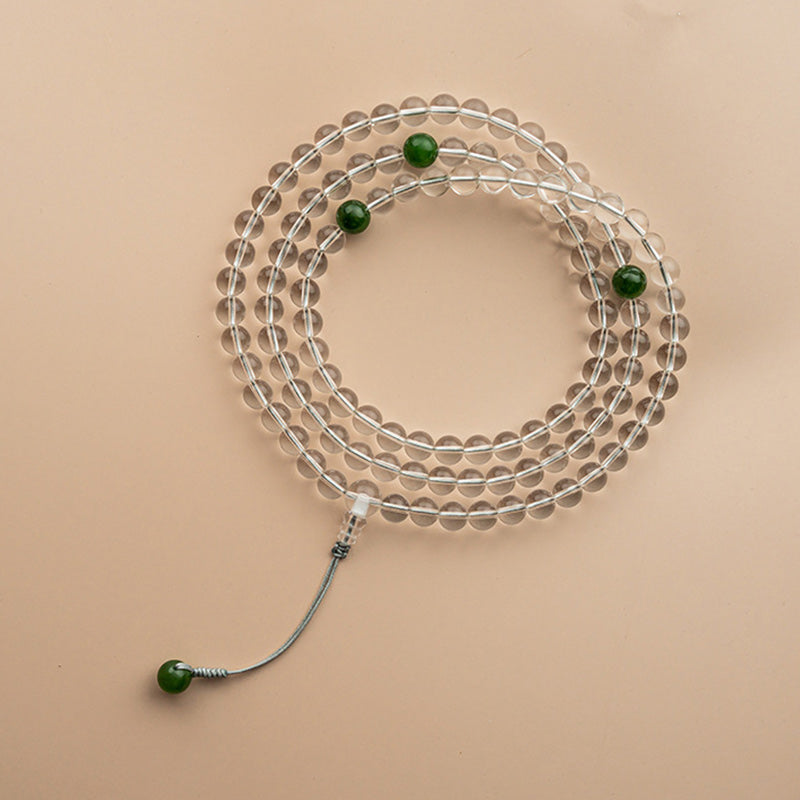Buddha Stones 108 Beads White Crystal Jade Meditation Bracelet Mala - image 18