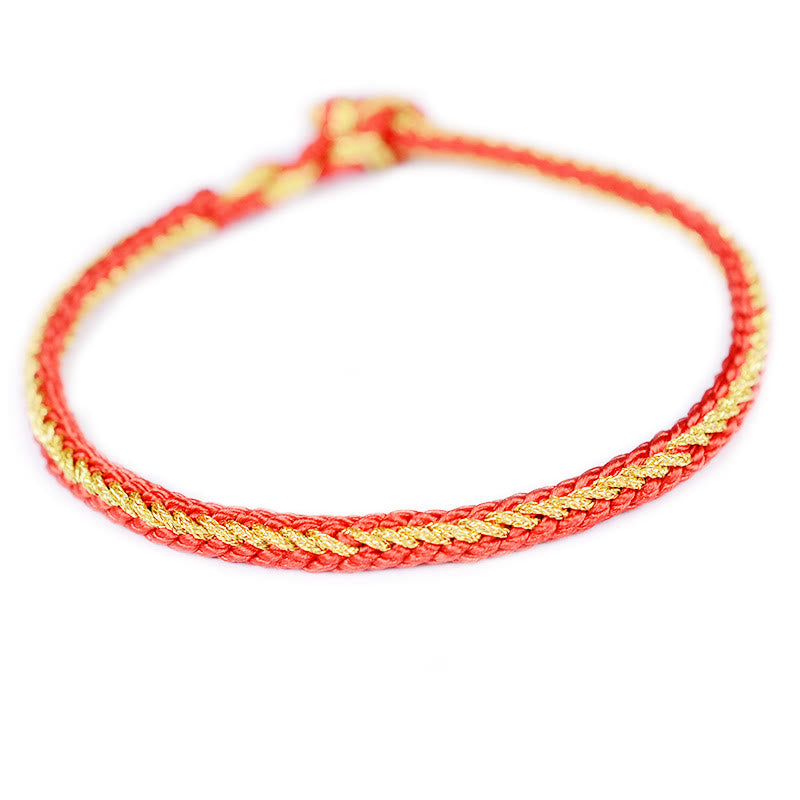 Buddha Stones Two-Color Rope Handcrafted Eight Thread Peace Knot Bracelet - Red Gold(Wrist Circumference 17cm) - image 1