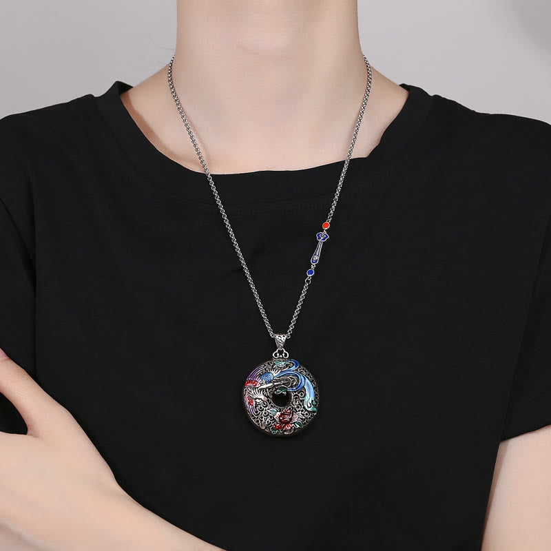 Buddha Stones Phoenix Peony Flower Luck Protection Necklace Pendant - image 3