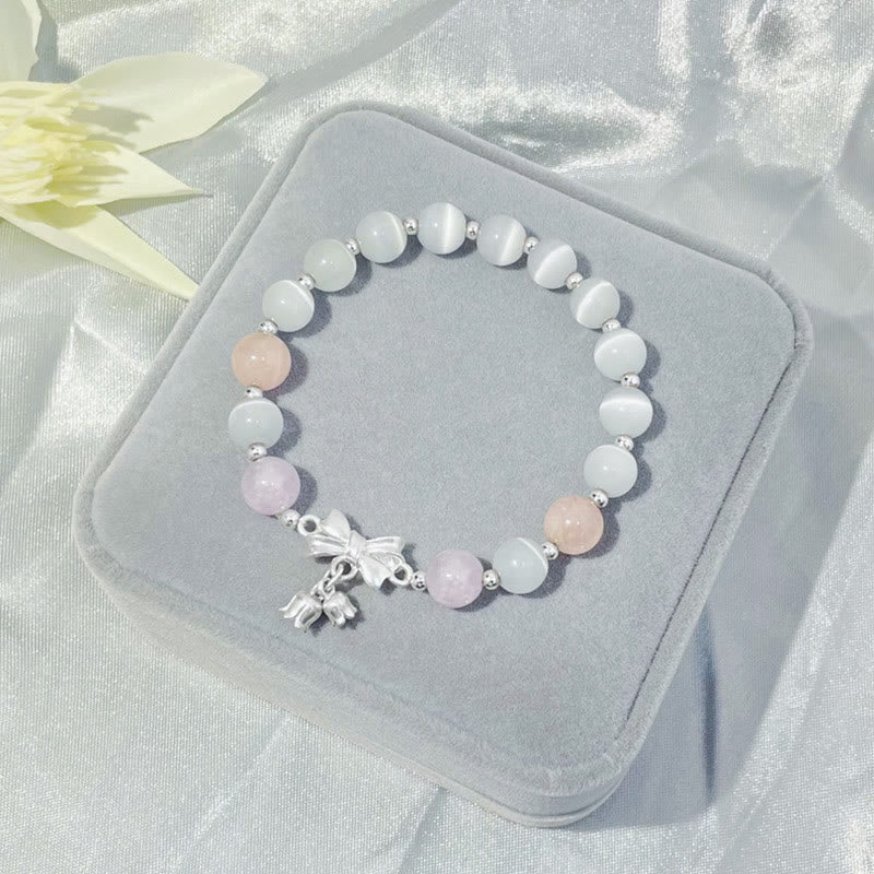 Buddha Stones Cat's Eye Lavender Amethyst Rosette Charm Bracelet - image 1