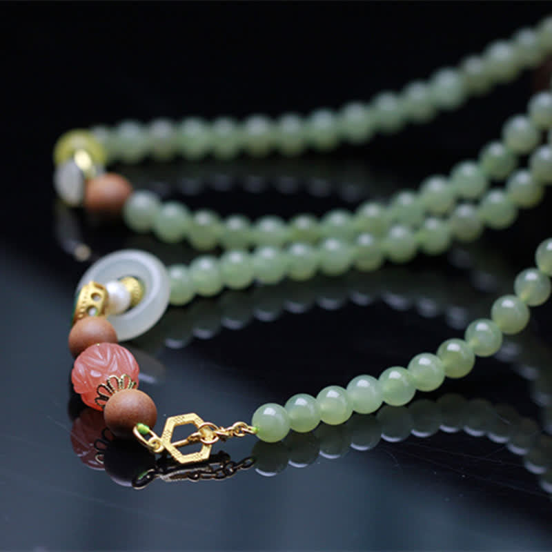 Buddha Stones Natural Hetian Jade Amber Lotus Red Agate Luck Abundance Bracelet - image 3