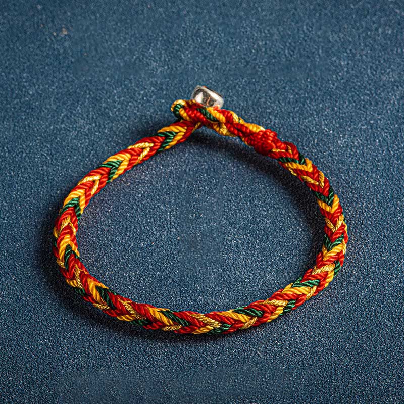 Buddha Stones "May you be safe and sound all year round" Lucky Multicolored Bracelet - Orange Dark Green Red - 19cm - image 9
