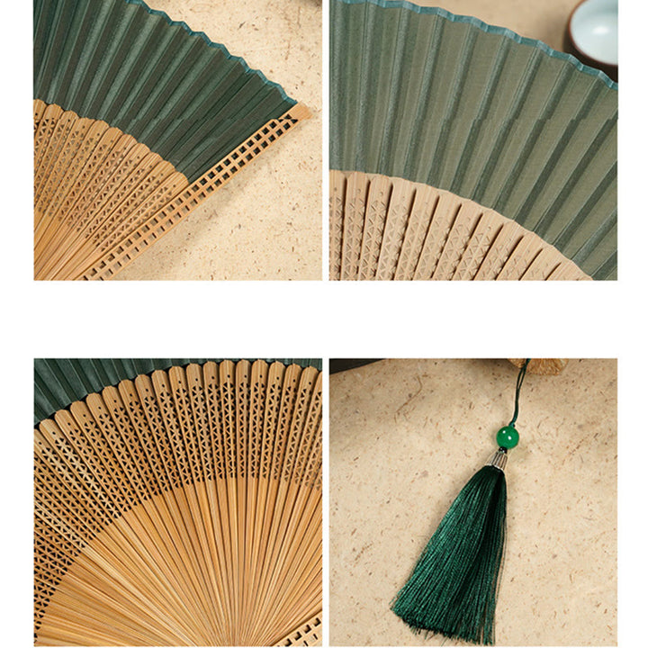 Buddha Stones Vintage Handheld Folding Fan With Bamboo Frames - image 8