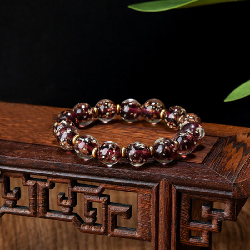 Buddha Stones Gold Swallowing Beast Family Charm Luminous Fluorescent Liuli Glass Bead Success Bracelet - Purple - Simple Version - 12mm - image 19